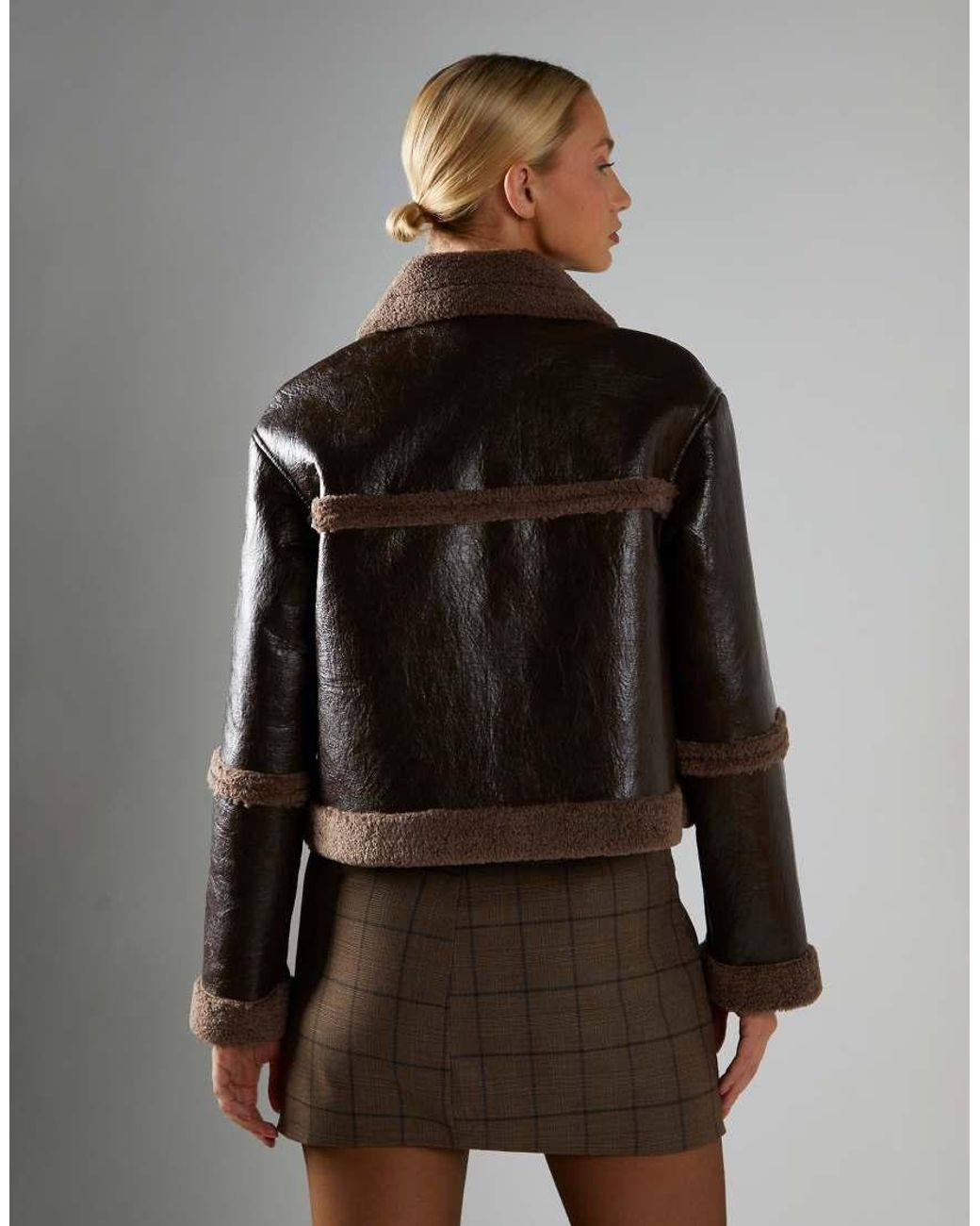 Glamorous Brown Faux Leather Aviator Jacket