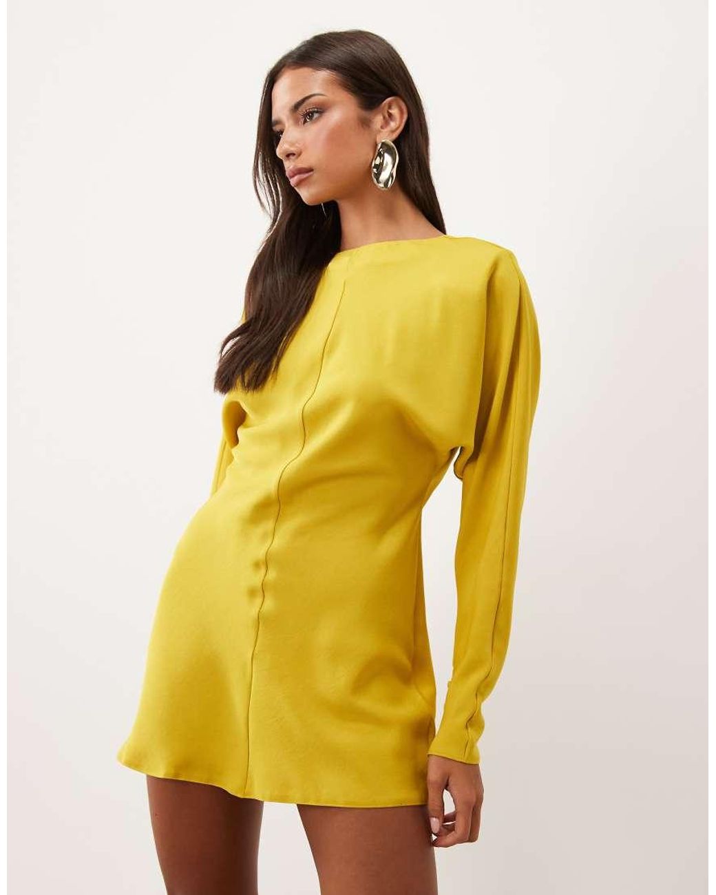 ASOS Yellow Batwing Mini Dress With Cowl Back