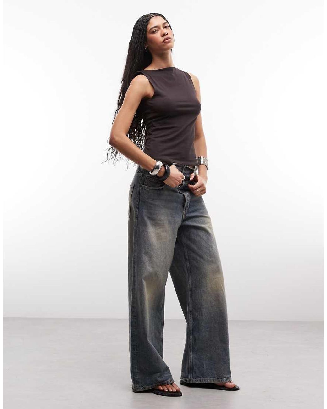 Weekday Brown Slash Neck Tank Top With Open Back
