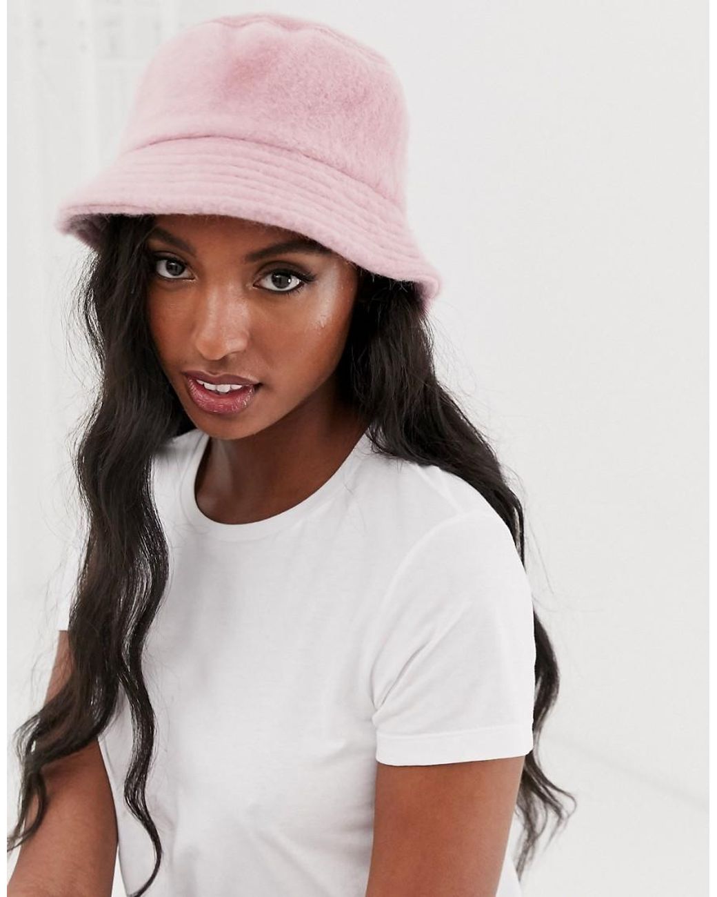 ASOS Fluffy Bucket Hat in Pink Lyst
