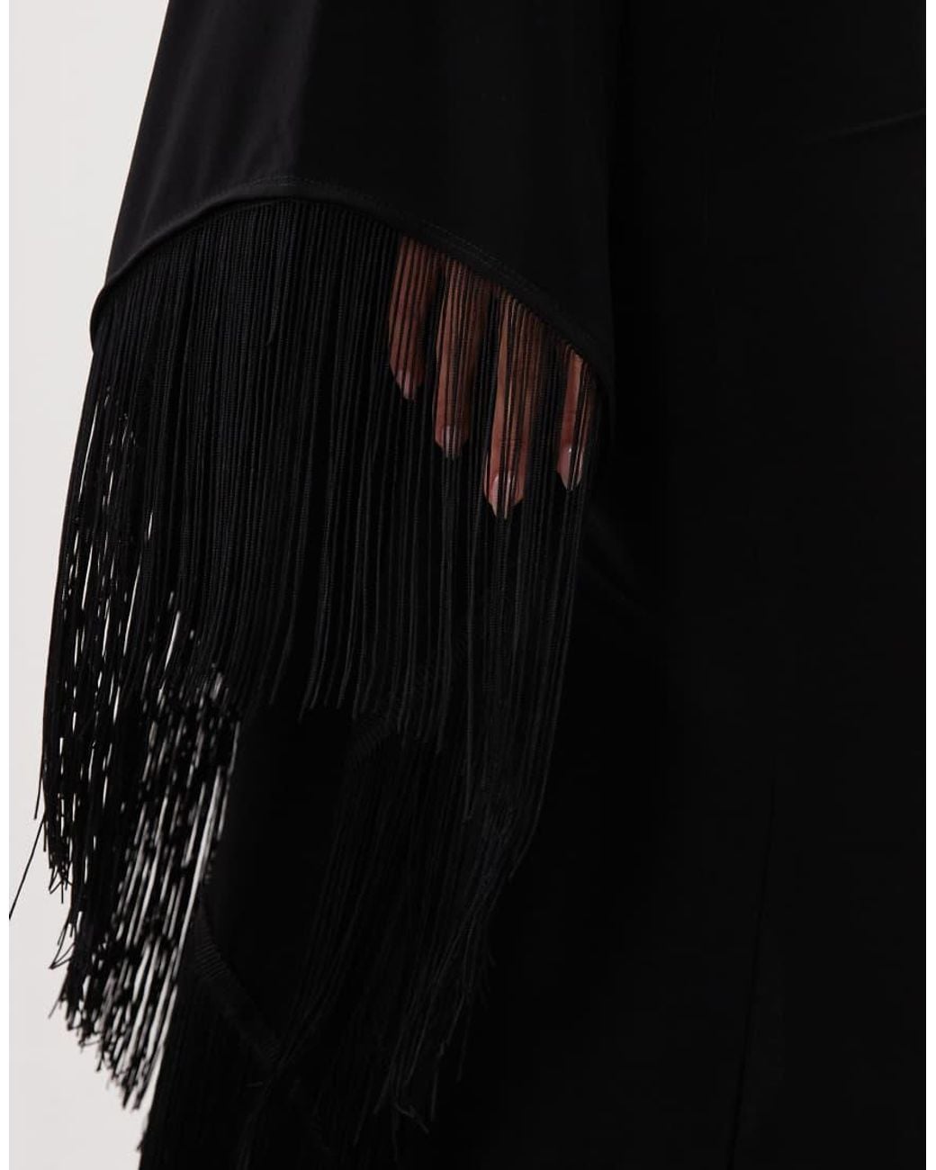 ASOS Black One Shoulder Slinky Maxi Dress With Fringe Detail And Split