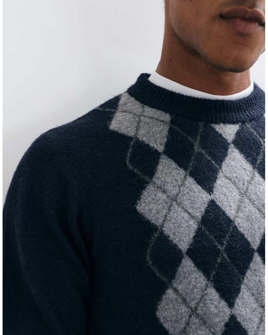 Threadbare Blue Argyle Knitted Crew Neck Jumper for men