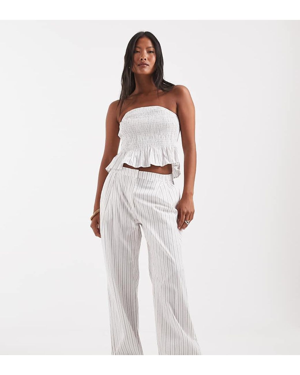 Vero Moda White Poplin Wide Leg Pull On Trouser Co-ord