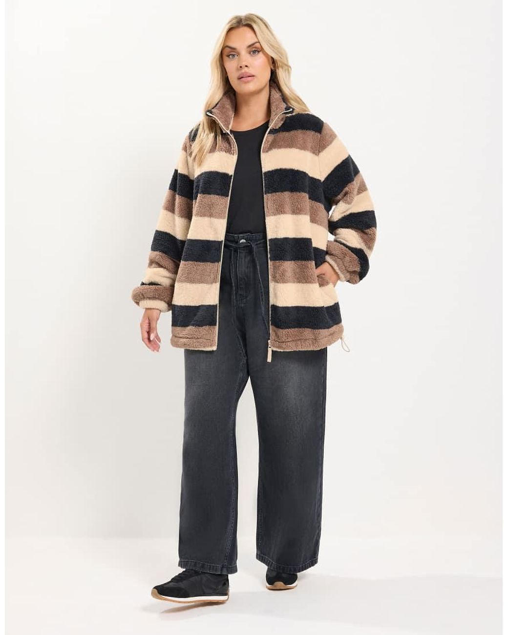Yours Clothing Natural Stripe Zip Through Fleece