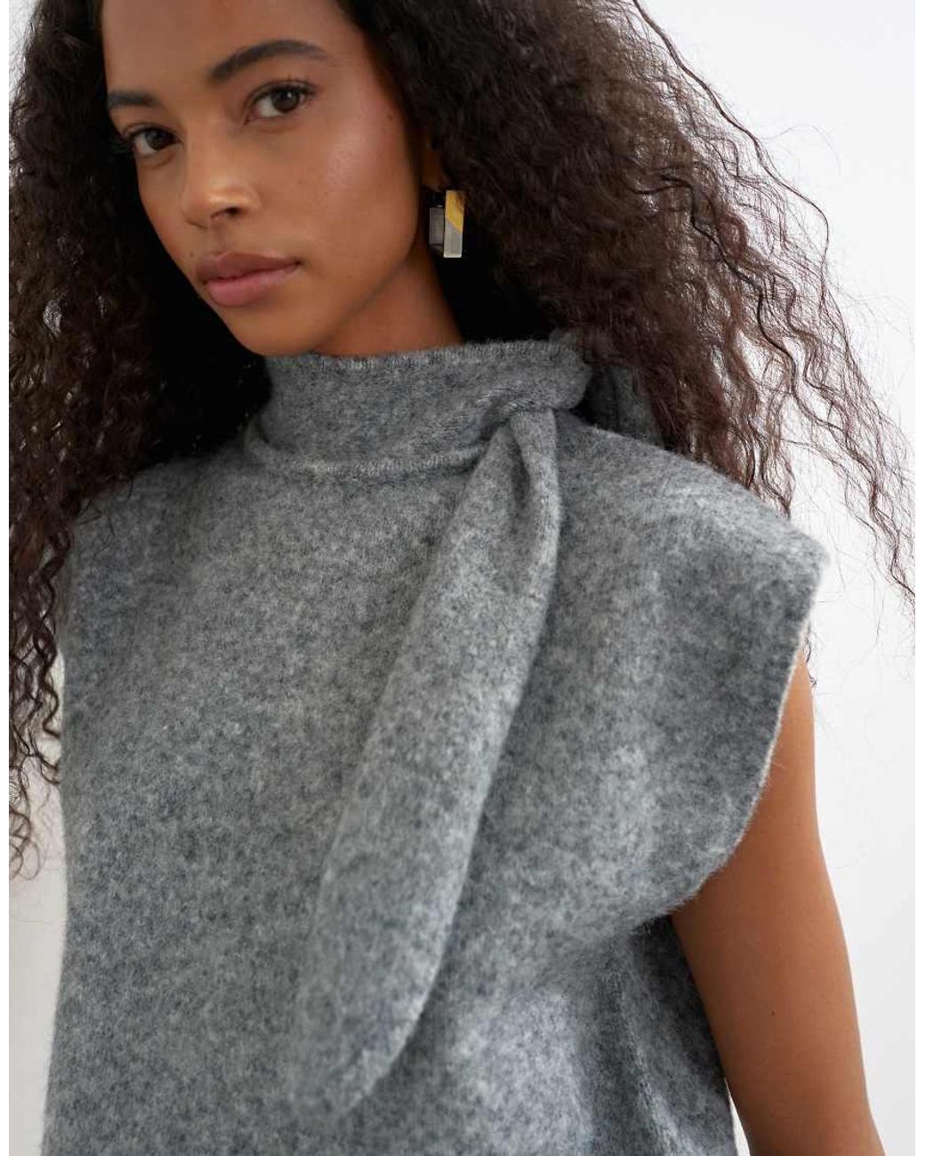 TOPSHOP Purple Knitted Tie Neck Top