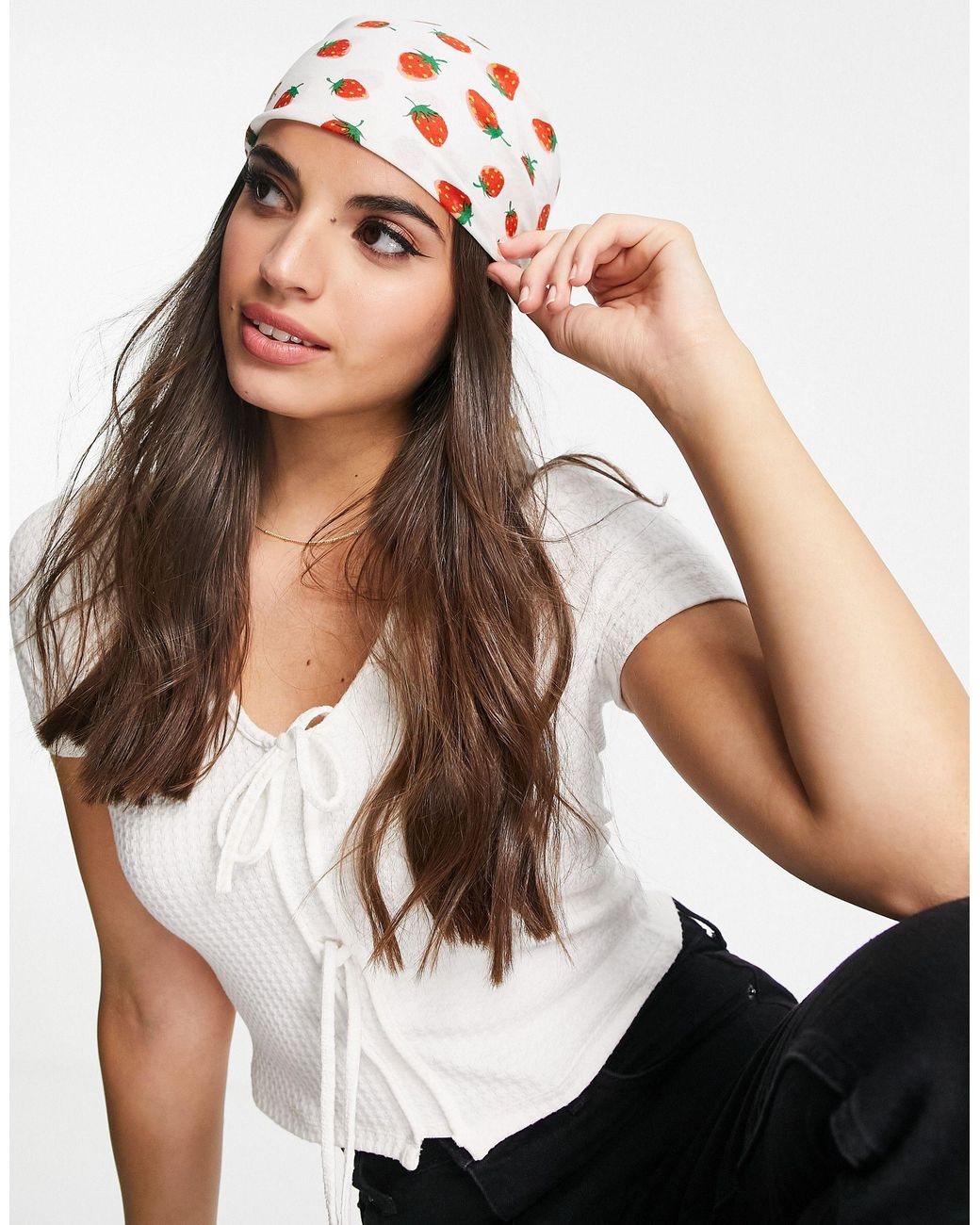 Monki Kino Strawberry Print Headscarf 