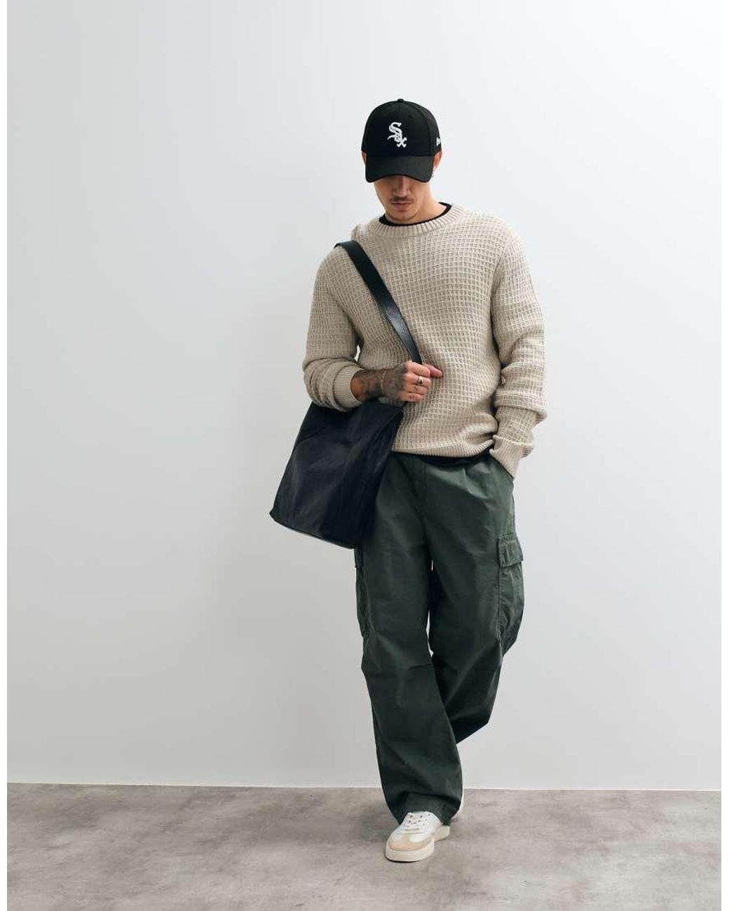 JJ Rebel White Waffle Knit Jumper for men