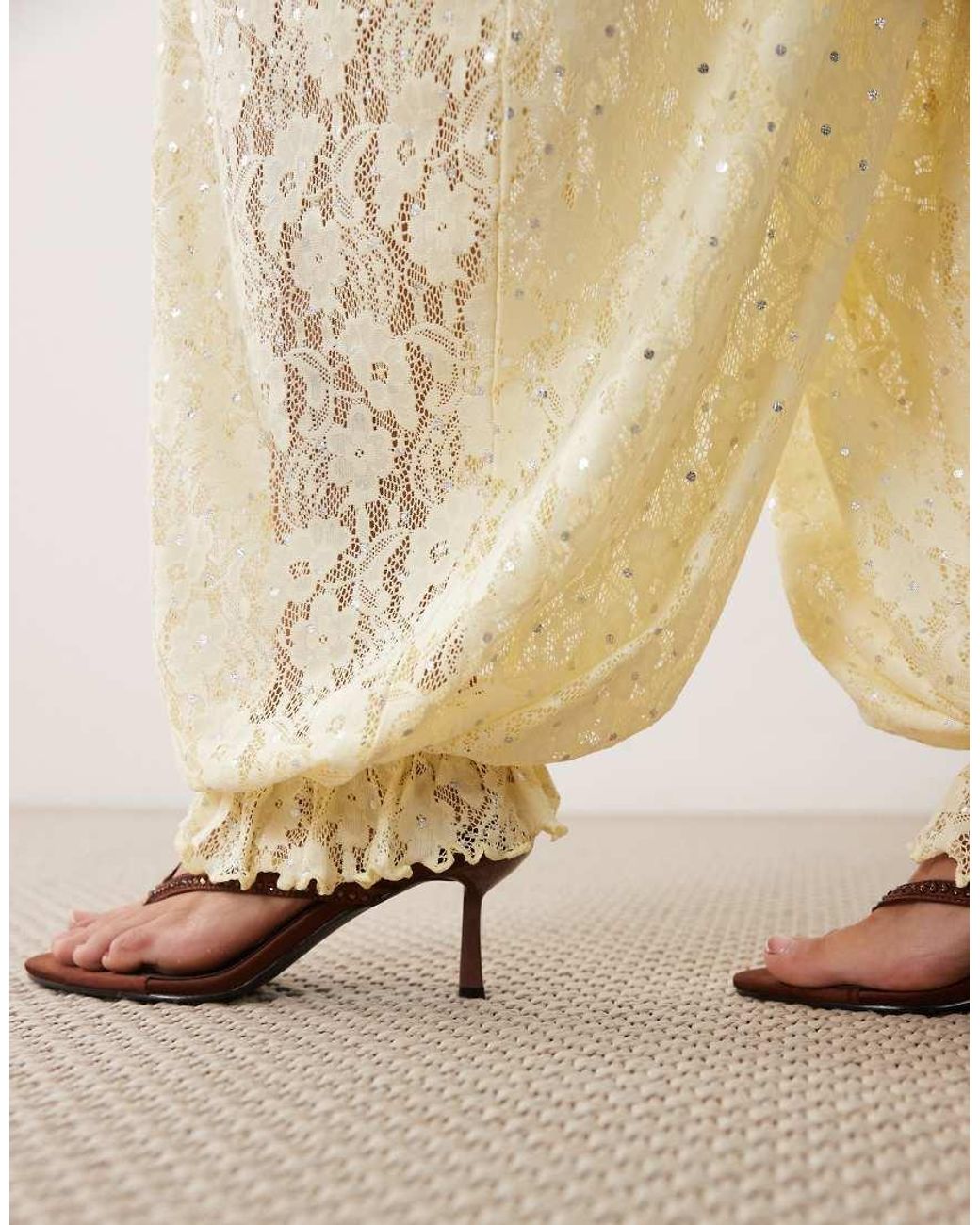 ASOS Natural Foil Sheer Lace Balloon Trouser