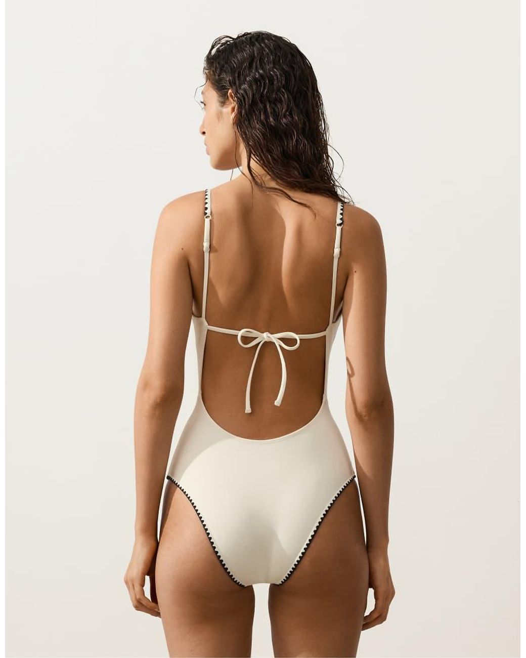 Oysho White Contrast Stitch Swimsuit