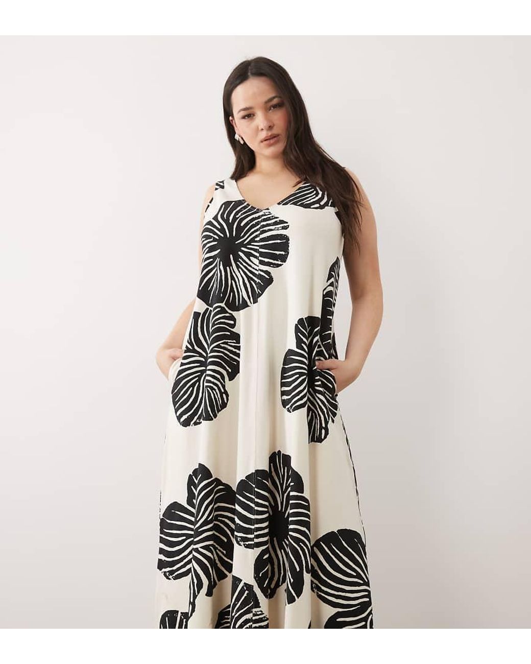 ASOS White Asos Design Curve Sleeveless V Neck Trapeze Maxi Dress