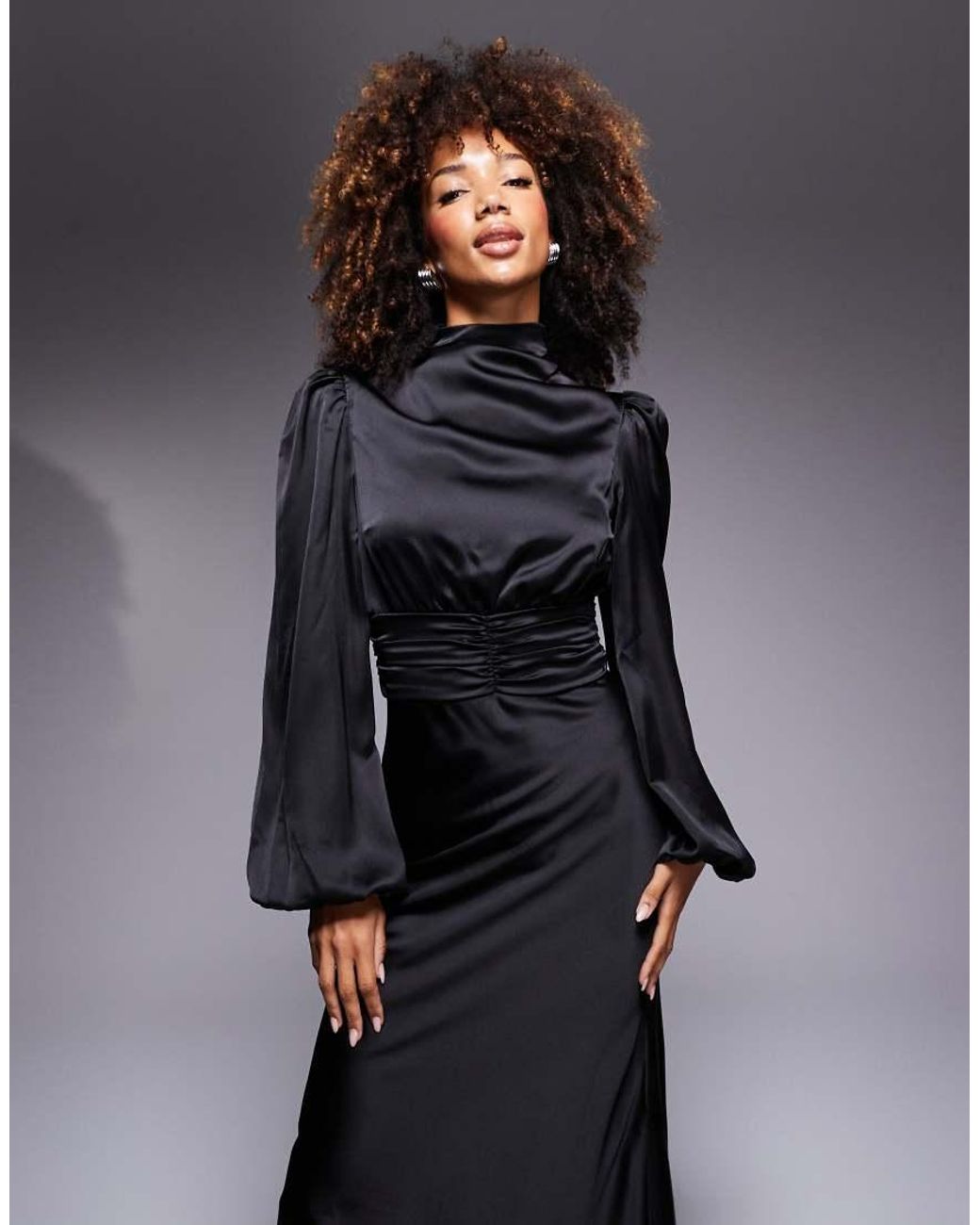 True Decadence Black High Cowl Neck Maxi Dress