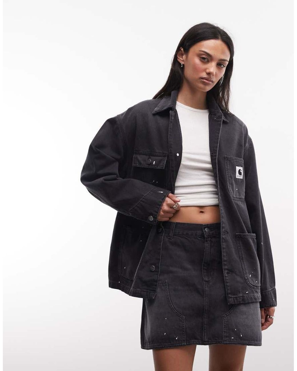 Carhartt Black Maeve Double Knee Denim Mini Skirt With Paint Splatter Effect Co-ord