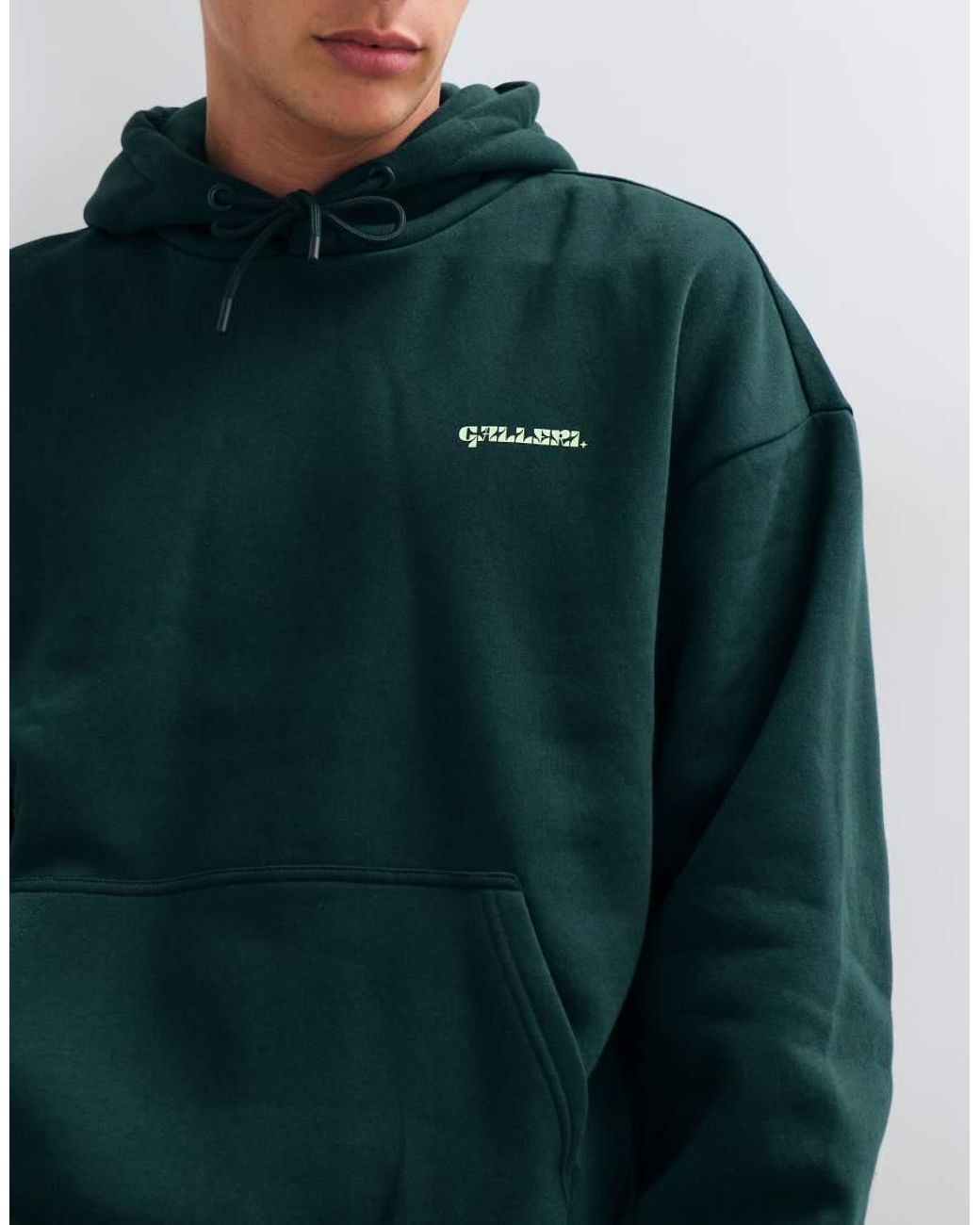 Only & Sons Green Oversized Hoodie With Galleri Back Print for men