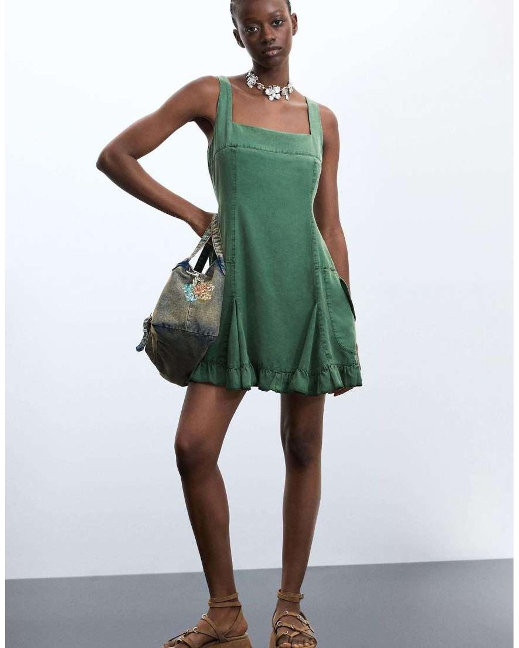 Desigual Green Short Lyocell Dress