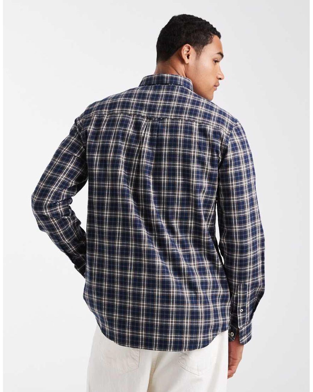 Threadbare Blue Cotton Flannel Check Shirt for men