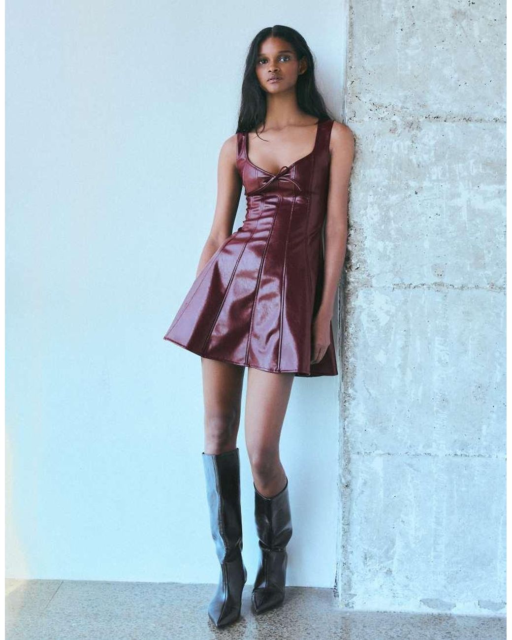 Bershka Blue Leather Effect Strappy Mini Dress With Sweetheart Neckline