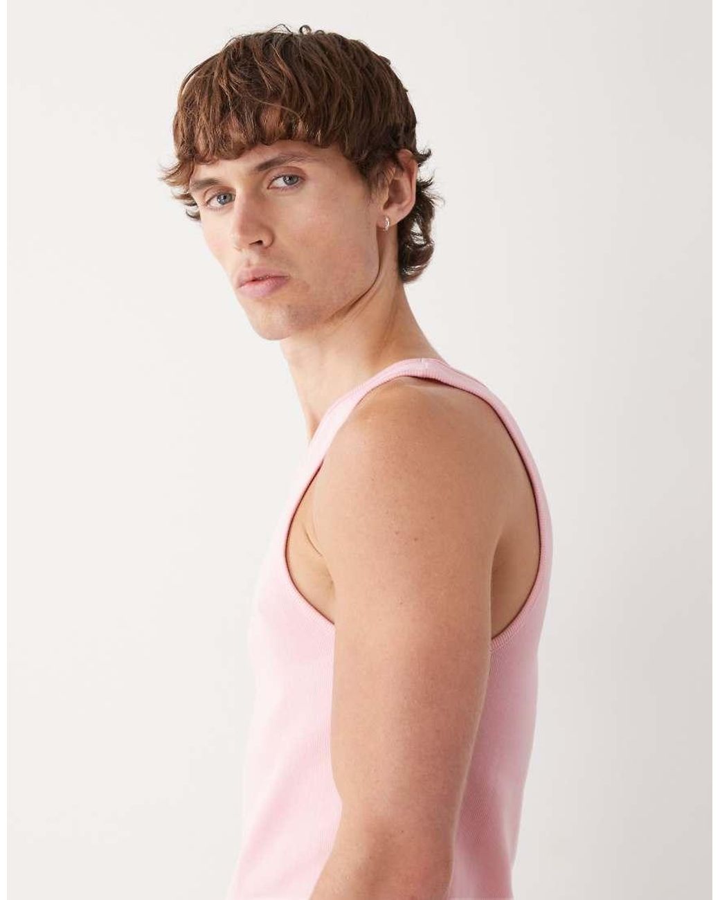 Collusion Pink Muscle Ribbed Vest for men