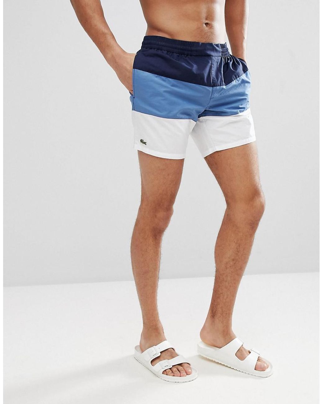 Short de bain à logo et grosses rayures Lacoste pour homme en coloris Bleu  | Lyst