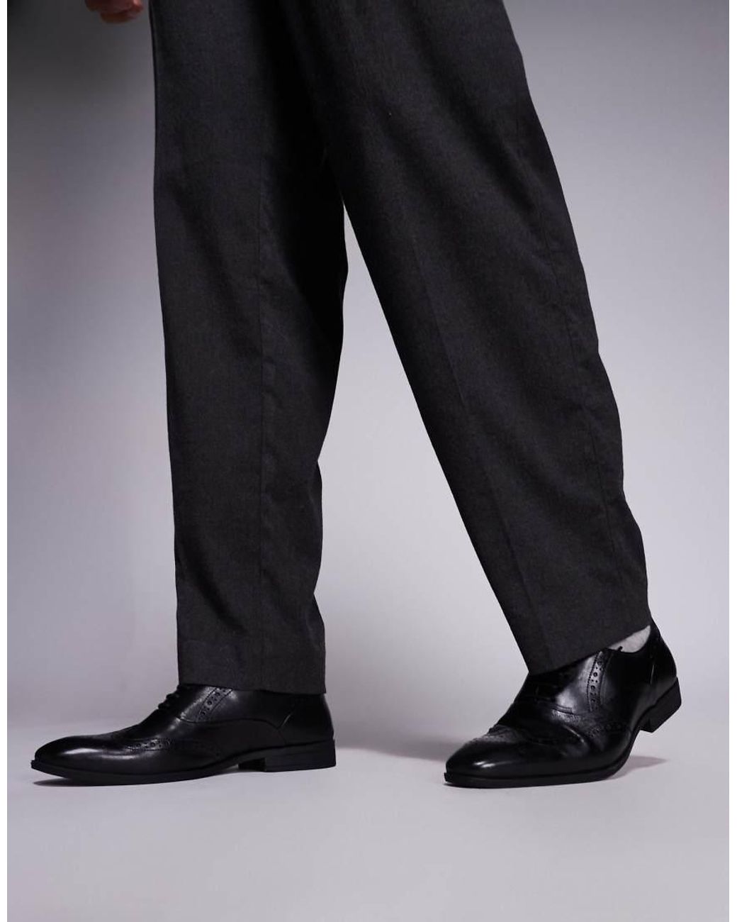 Schuh Black Row Lace Up Derby Shoes With Broguing for men