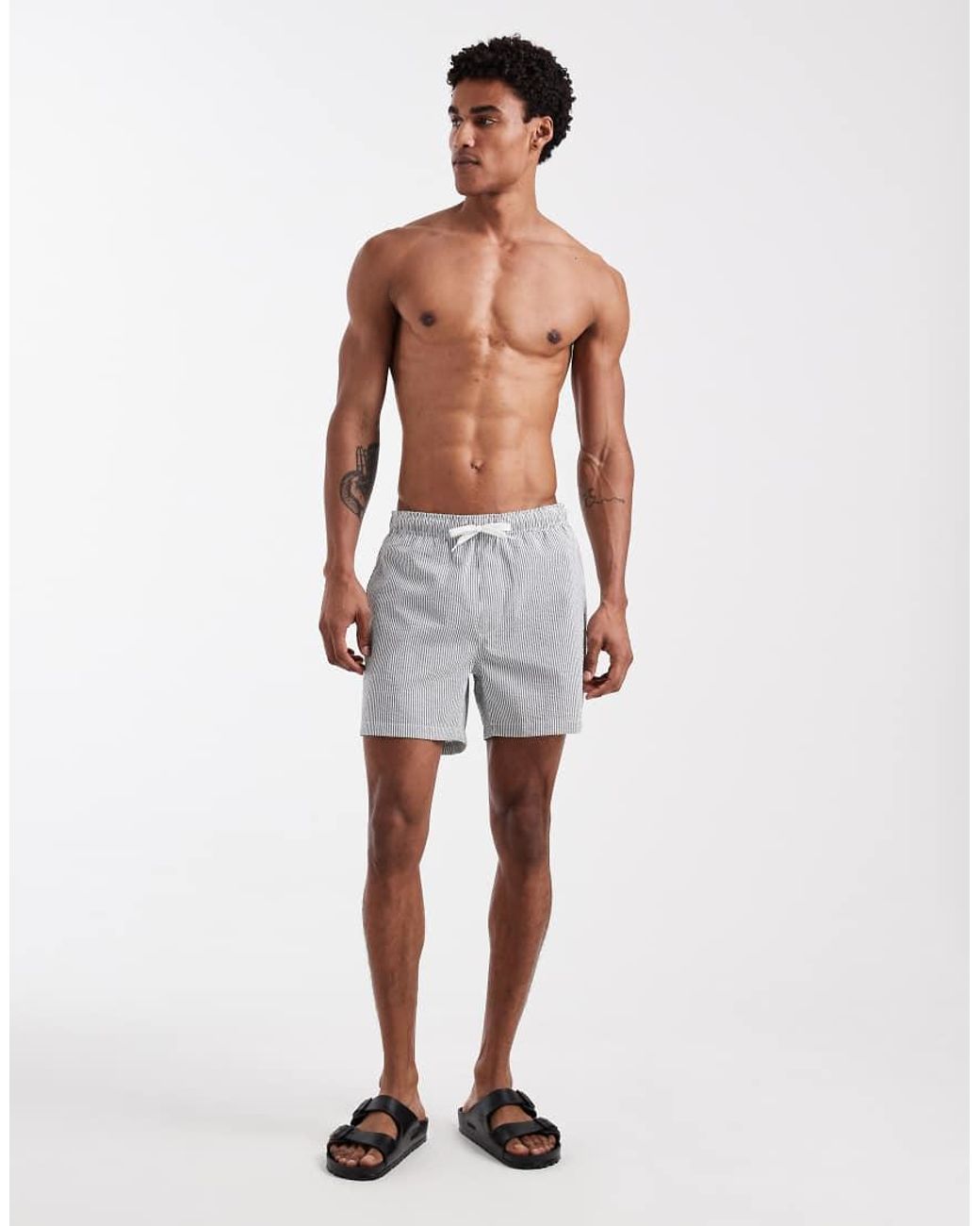 Only & Sons White Seersucker Swim Shorts for men