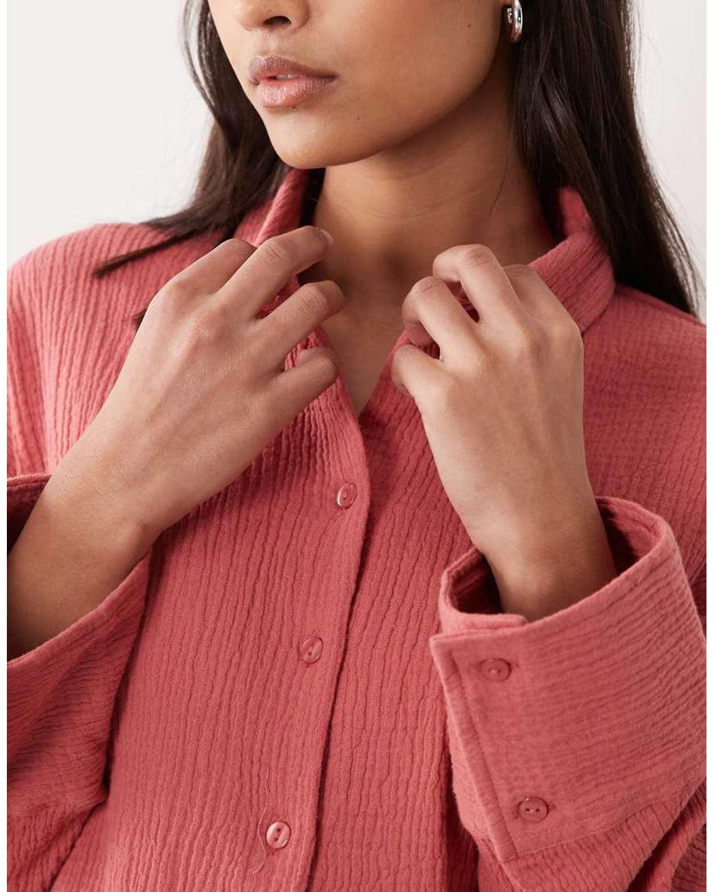 ASOS Pink Cropped Textured Cotton Shirt