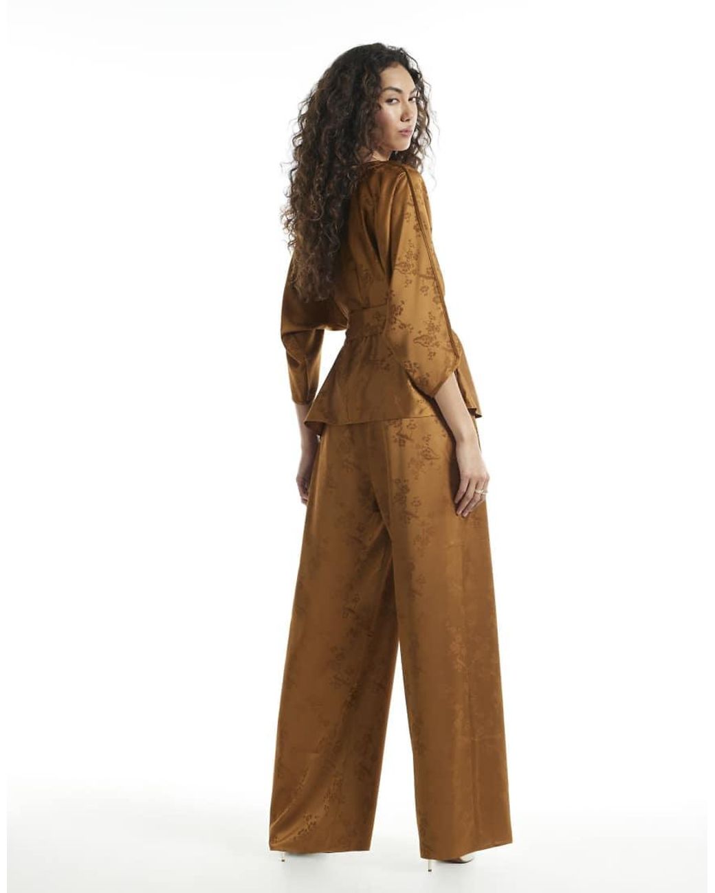 River Island Natural Satin Jacquard Wide Leg Trousers