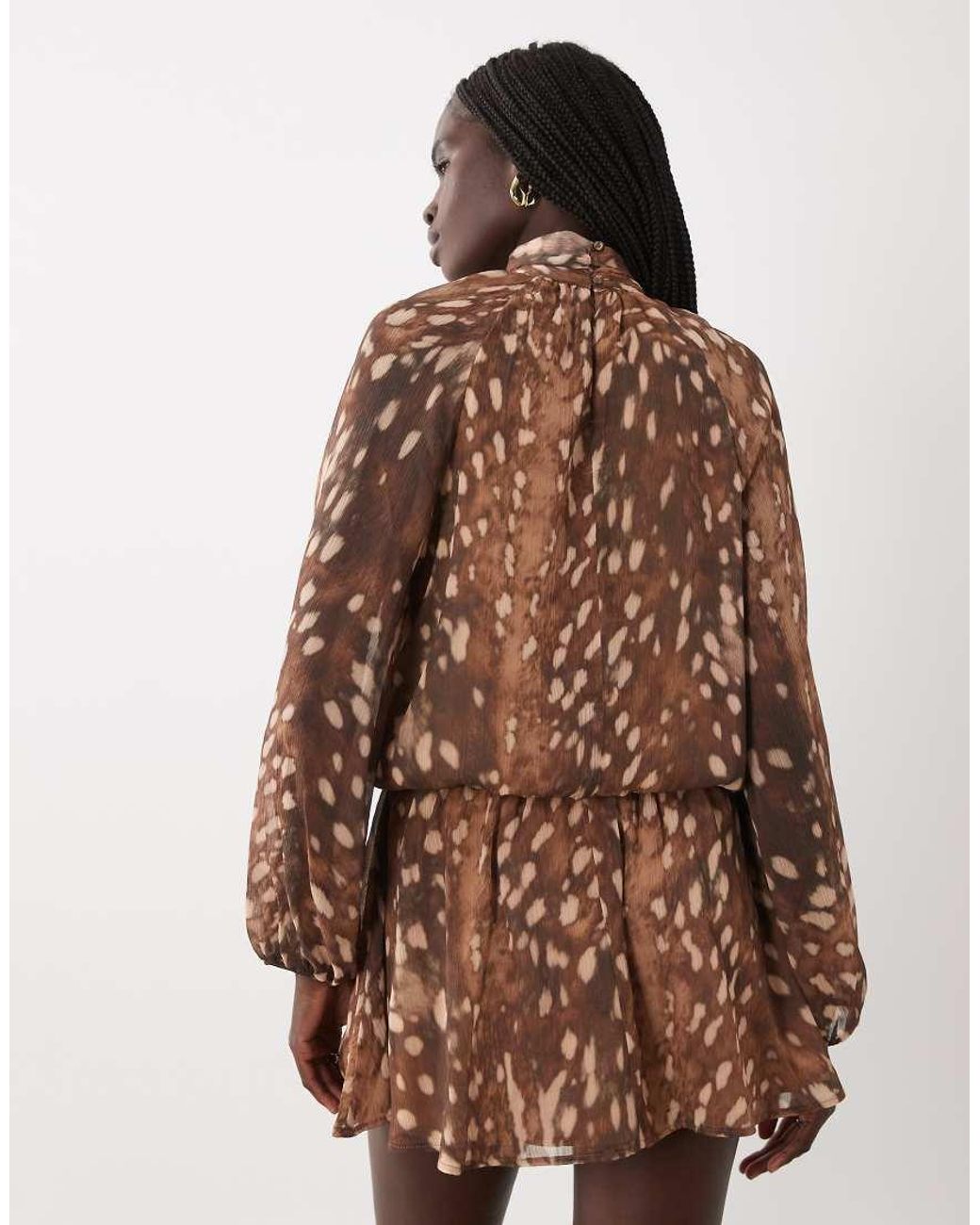 Mango Brown High Neck Long Sleeve Mini Dress