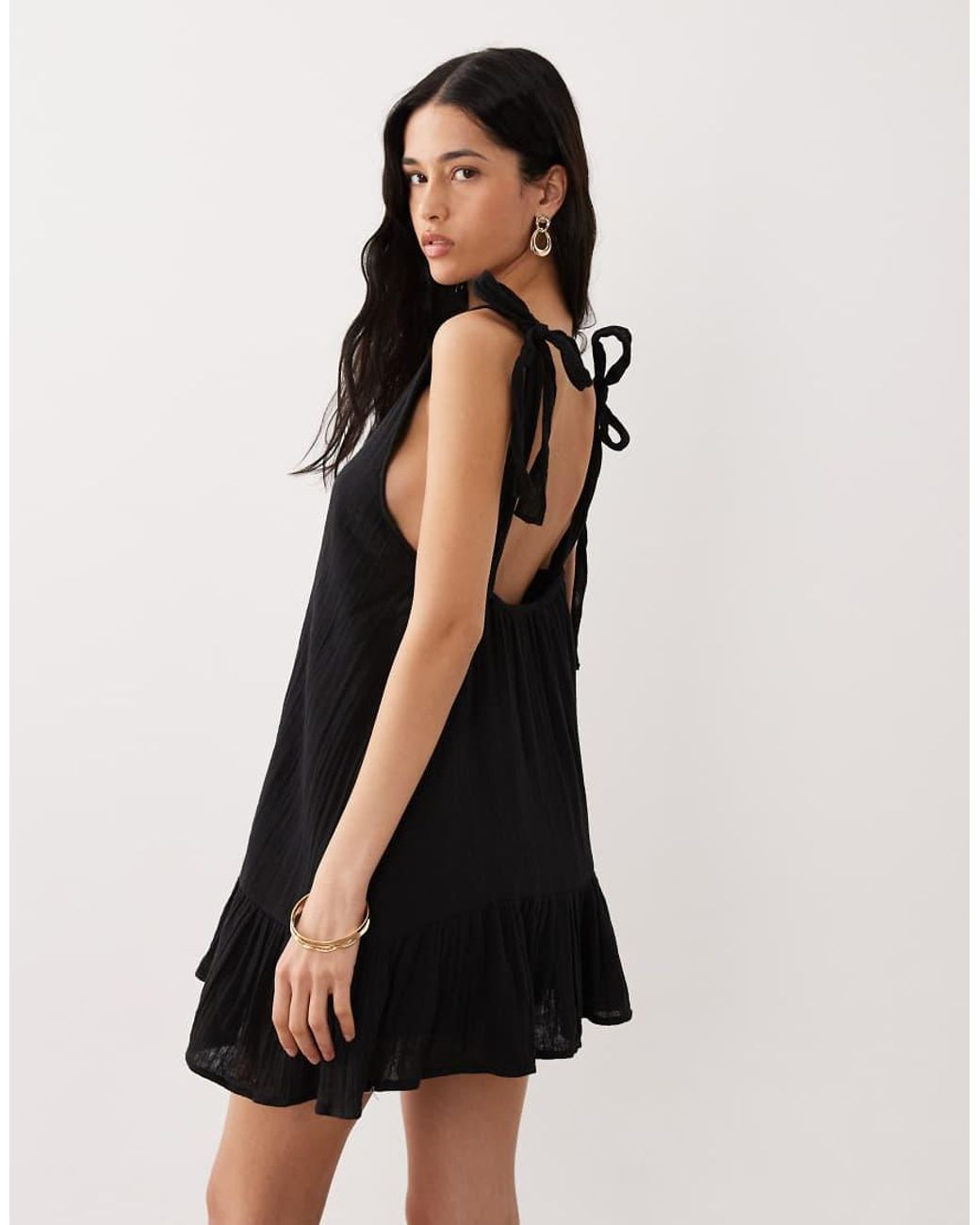 esmé studios Black Tie Strap Mini Beach Dress