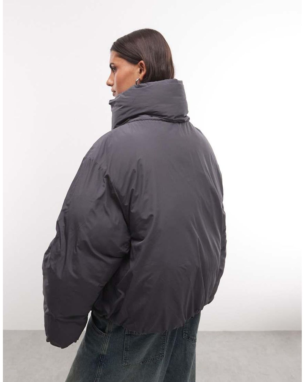 Weekday Blue High Neck Oversized Puffer Coat