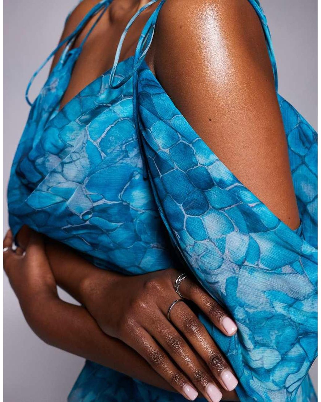 ASOS Blue Off-the-shoulder Bias Maxi Dress With Ruffles