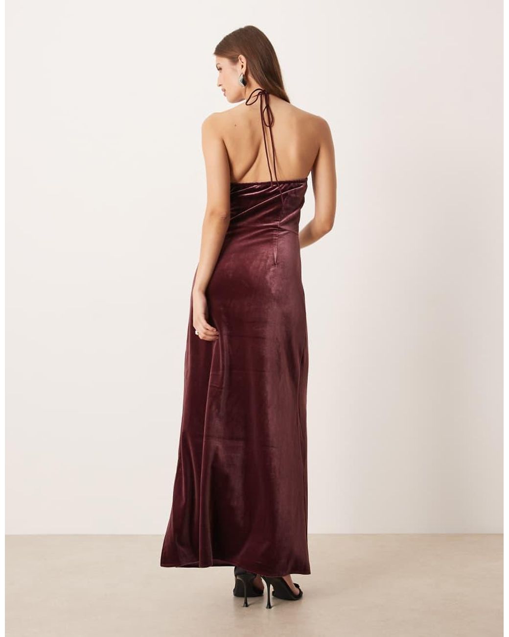 Y.A.S Red Velvet Halterneck Maxi Dress With Rosette
