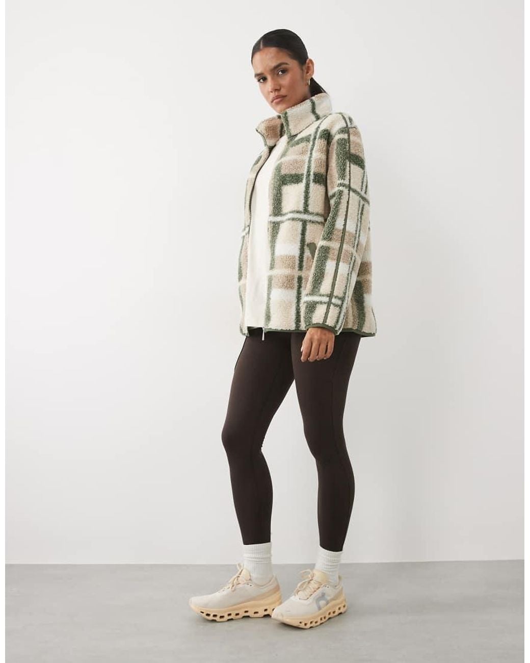 Sweaty Betty Natural Plush Fleece Contrast Zip Up Jacket