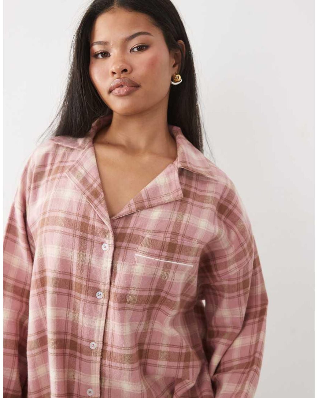 ASOS Pink Asos Design Petite Brushed Long Sleeve Woven Pyjama Set