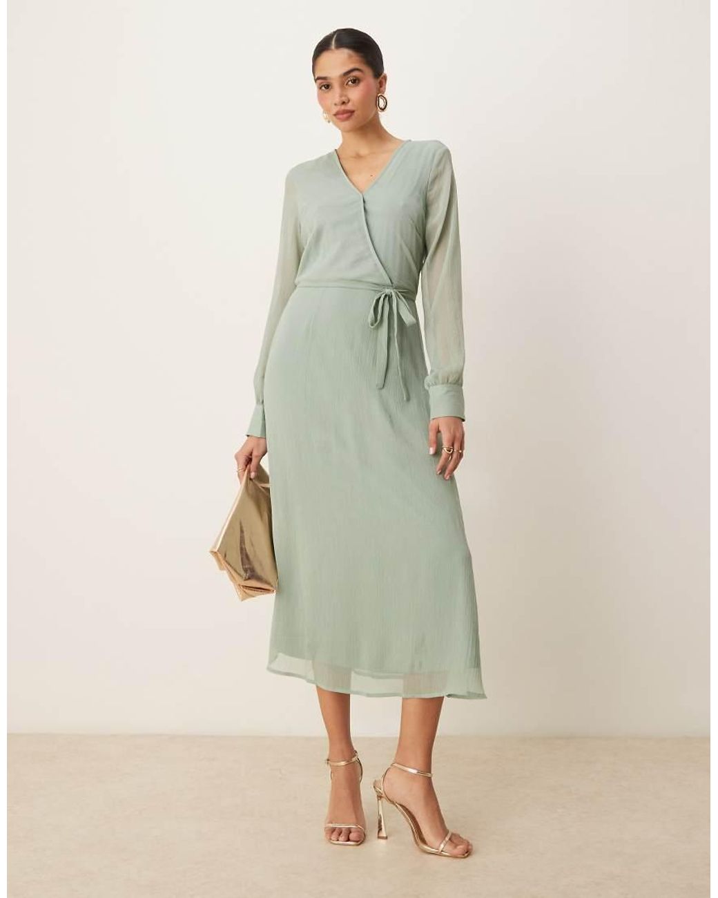 Vila Green Longsleeve V-neck Midi Dress