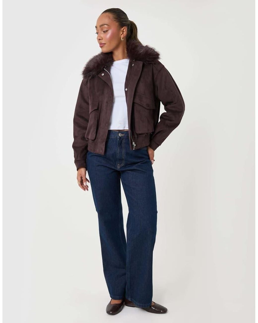 Threadbare Blue Faux Suede Fur Collared Jacket