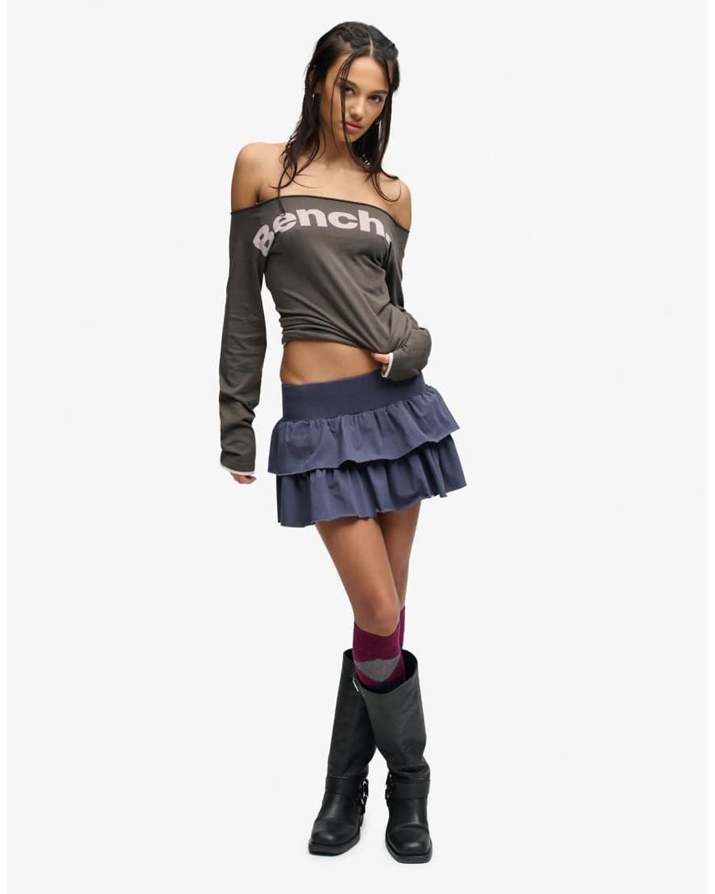 Bench x Superdry & Co Blue Low Rise Tiered Skirt