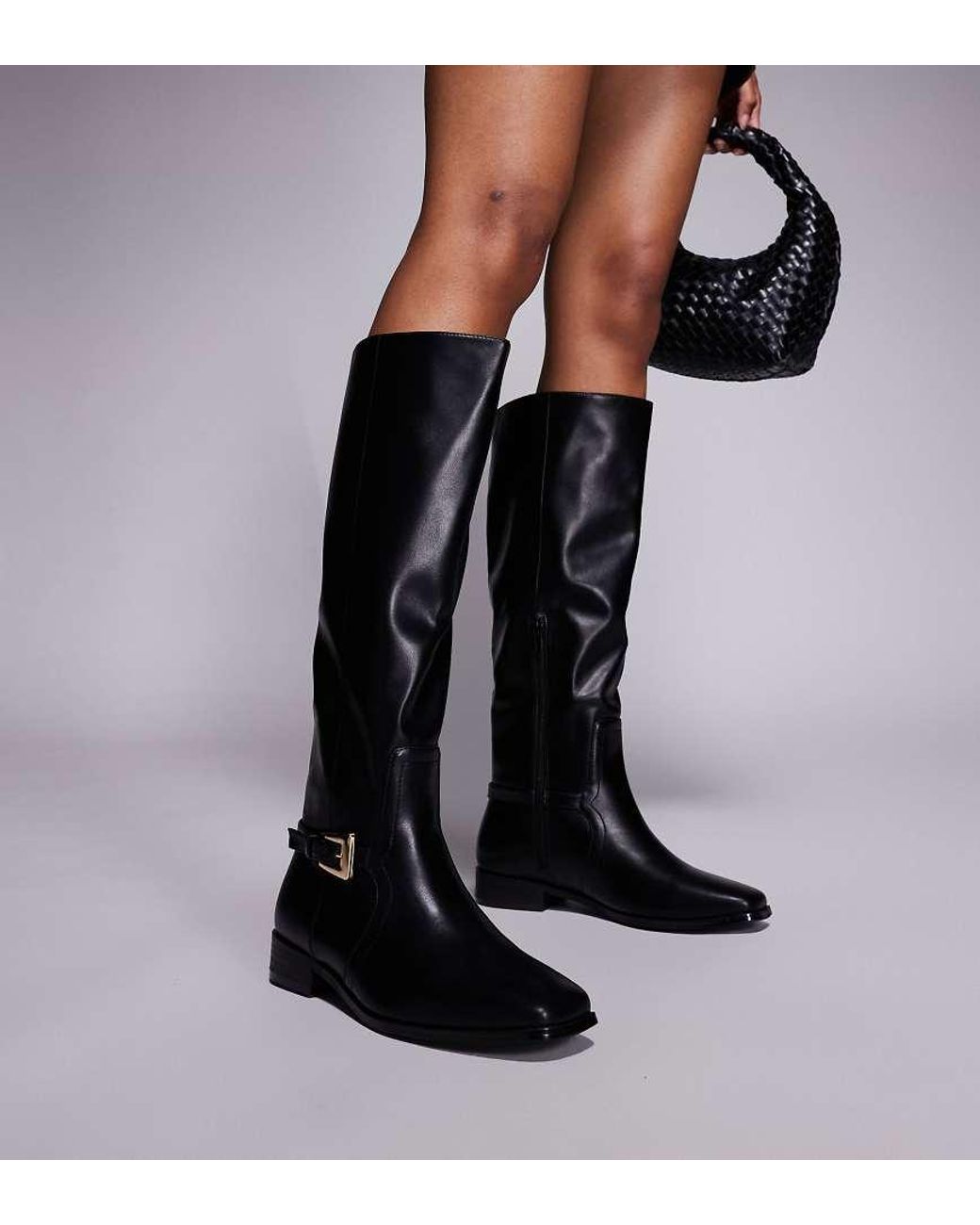 Public Desire Black Mackie Knee Boots With Buckle