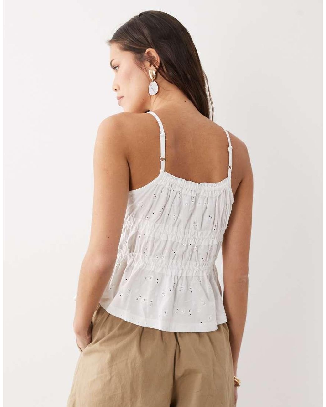 ASOS White Shirred Detail Square Neck Broderie Vest