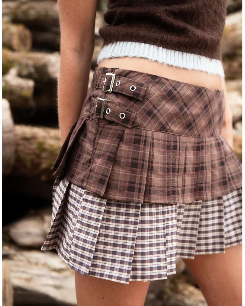 Daisy Street Metallic Double Layer Mini Skirt With Side Buckles