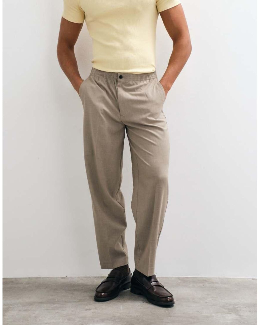 ASOS White Mix & Match Oversized Tapered Suit Trouser With Elasticated Waist for men