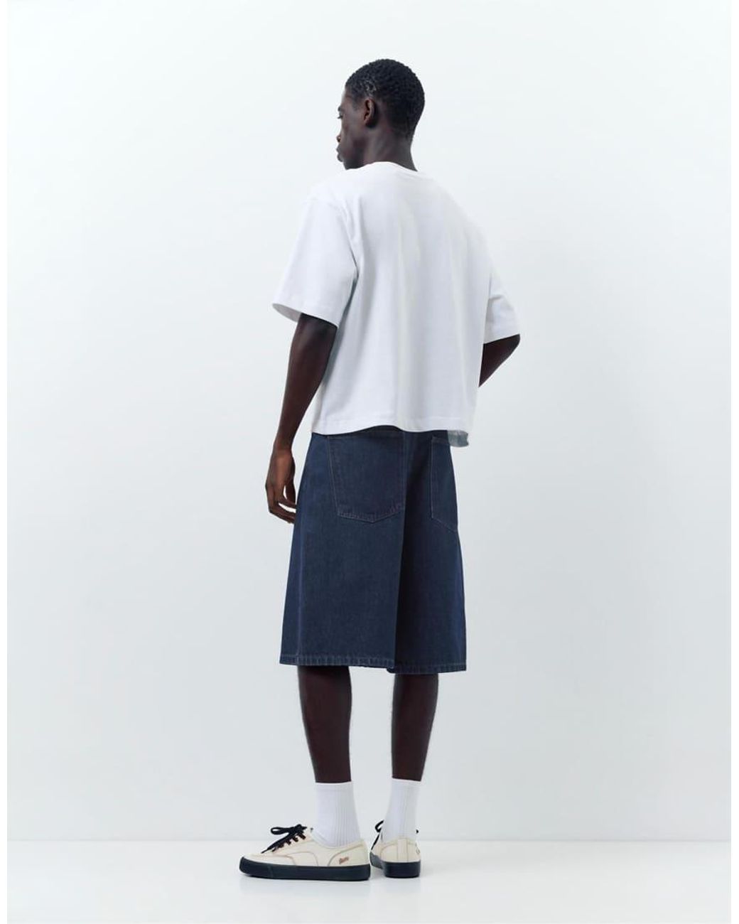 Pull&Bear White Skater Denim Bermuda Shorts for men