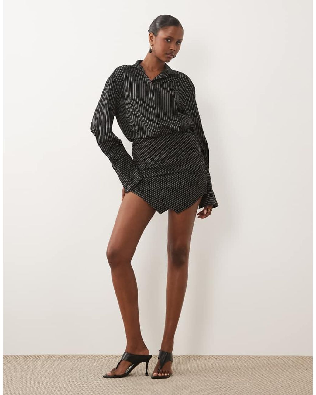 Noughts & Kisses Black Cotton Rich Button Up Asymmetric Hem Deep Cuff Mini Shirt Dress