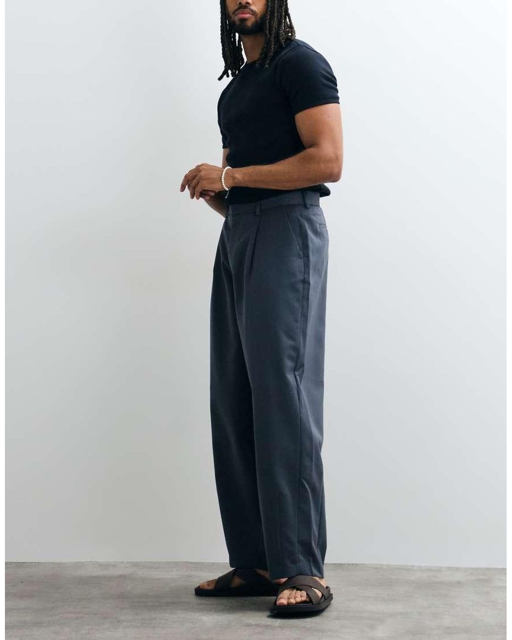ASOS Blue Tailored Pleated Wide Barrel Leg Pants for men