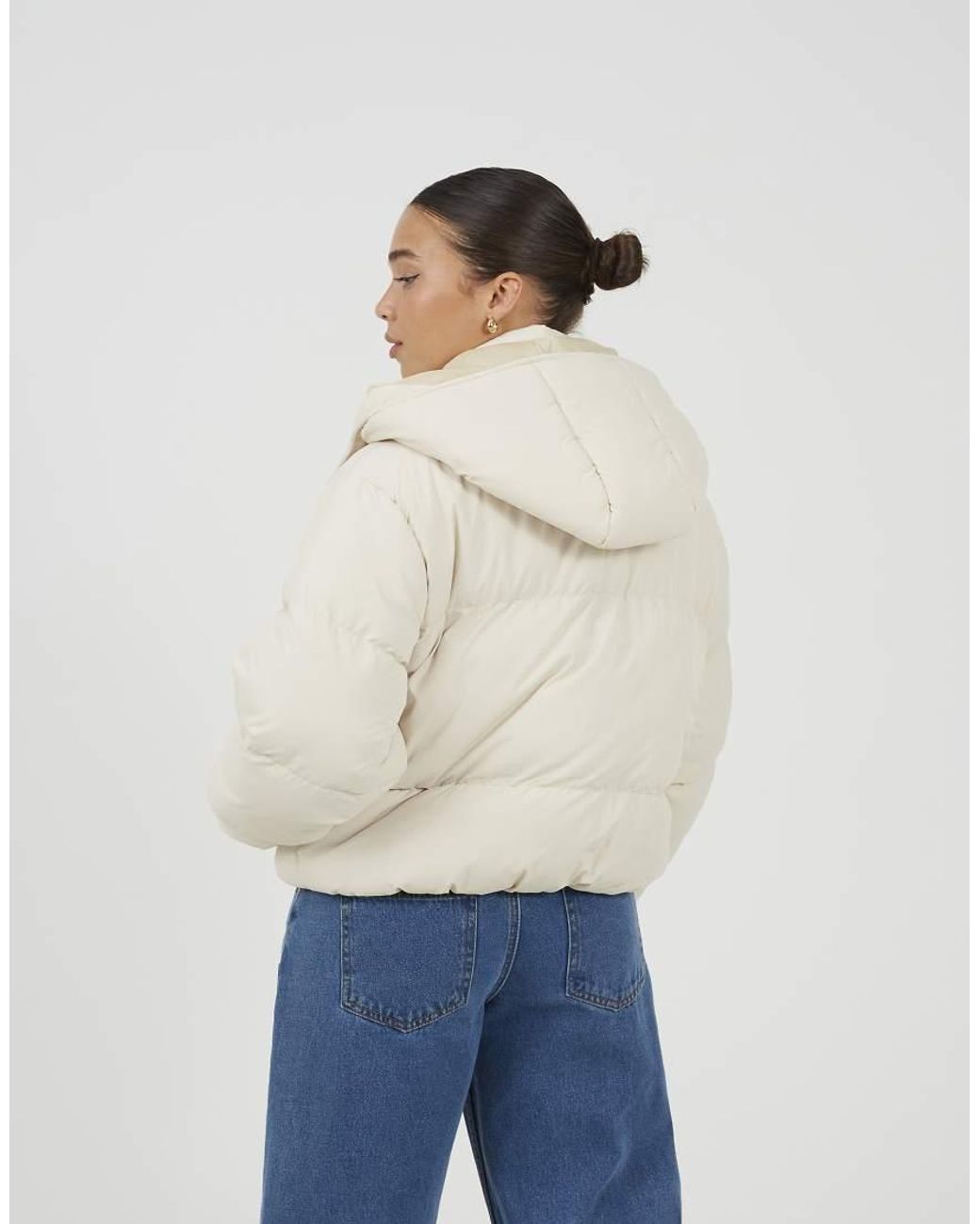 Brave Soul Natural Oversized Hooded Short Puffer Jacket