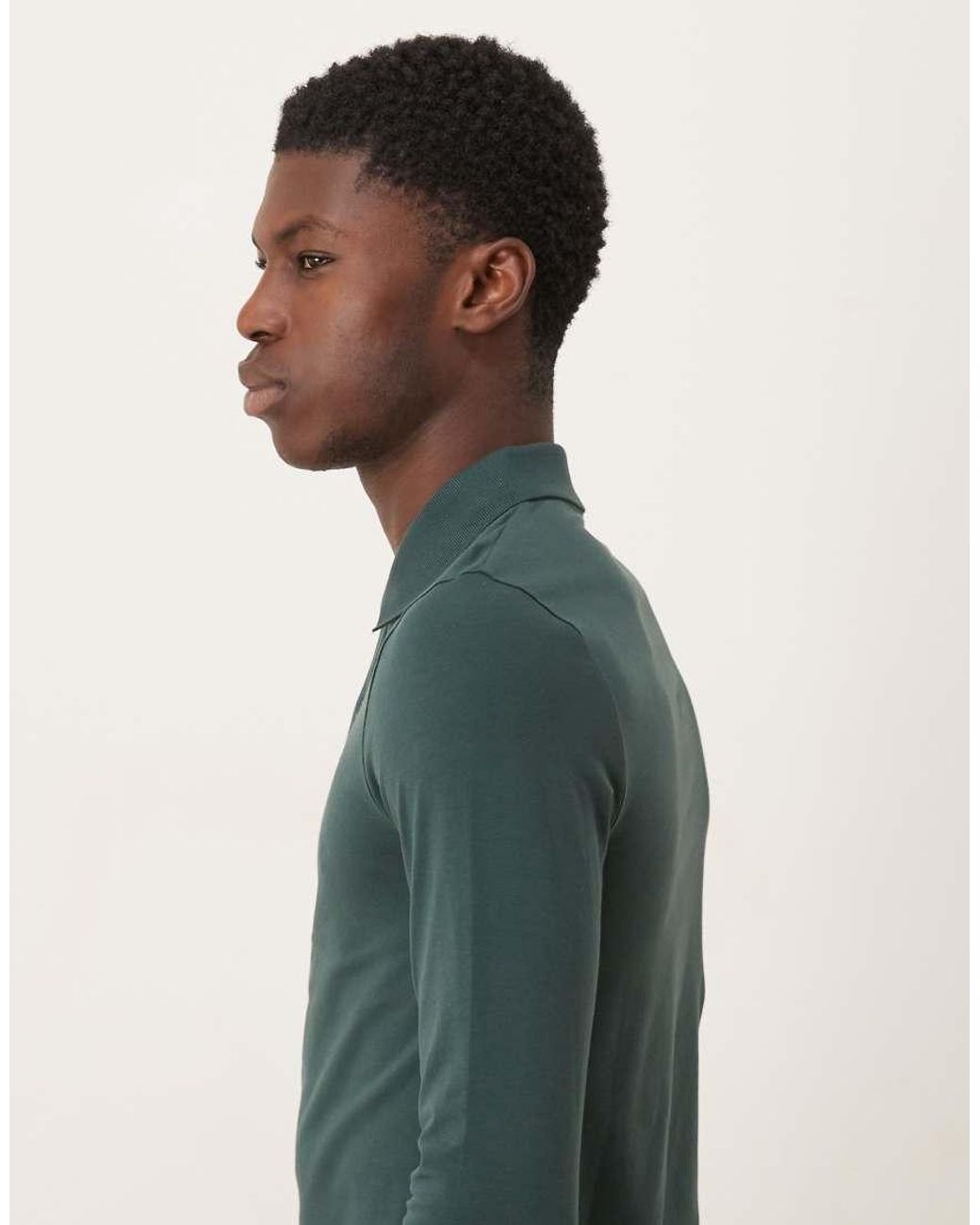 ASOS Green Essentials Muscle Fit Long Sleeve Polo for men