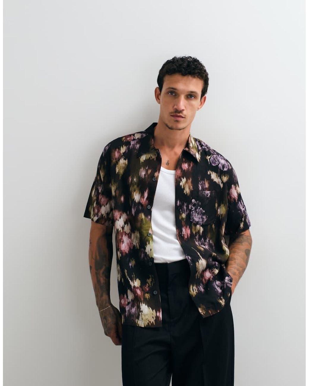AllSaints Multicolor Wildflower Short Sleeve Distorted Floral Print Shirt for men
