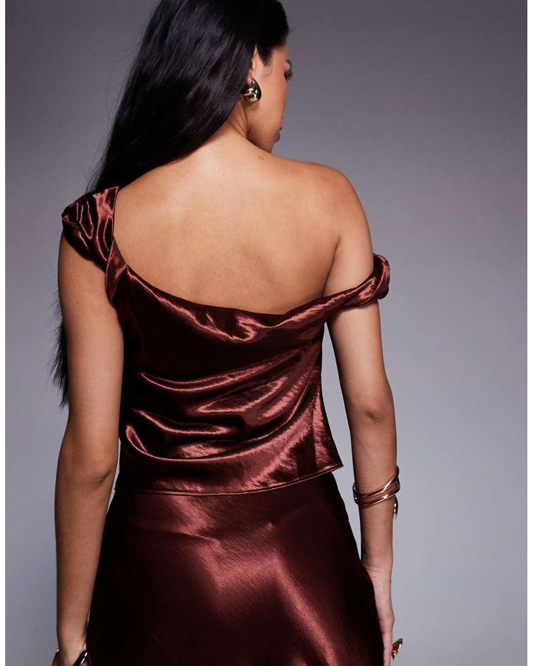ASOS Brown One Shoulder High Shine Top