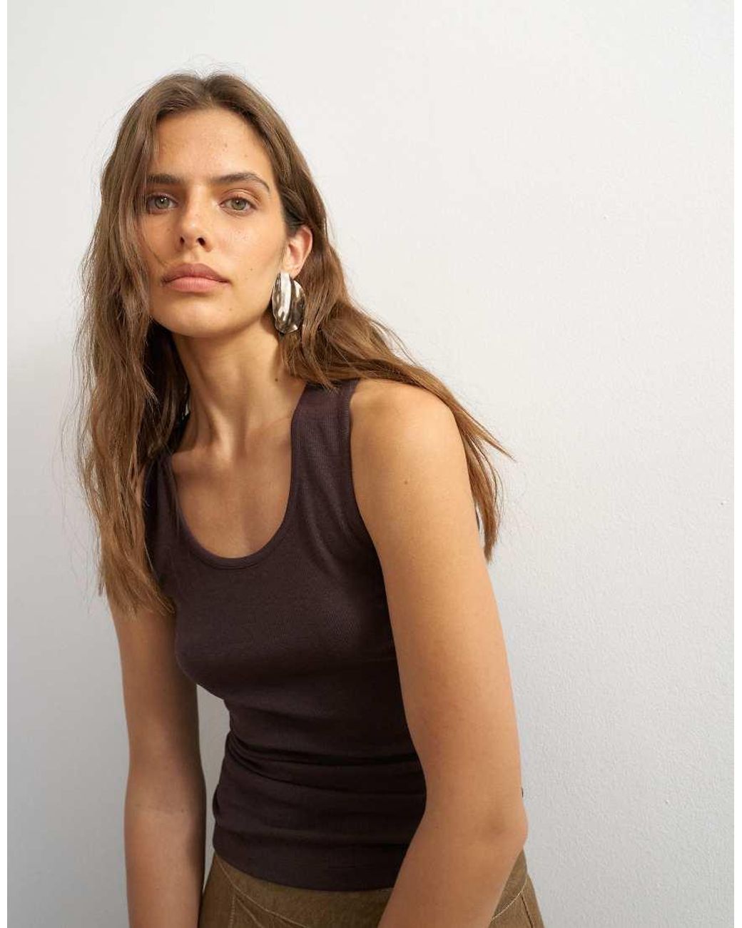 TOPSHOP Brown X Cara Scoop Neck Tank Top