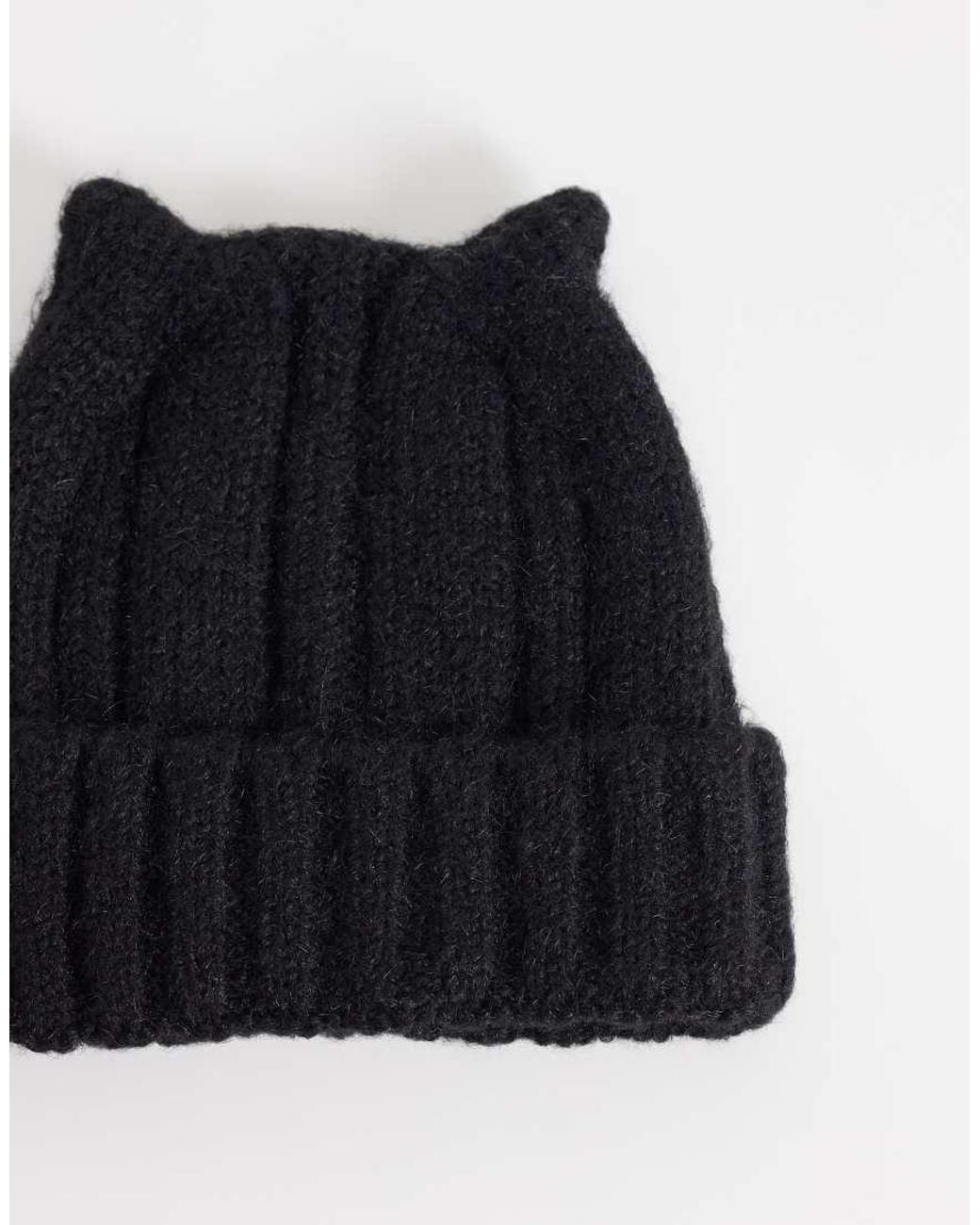 Collusion Black Fluffy Ear Beanie
