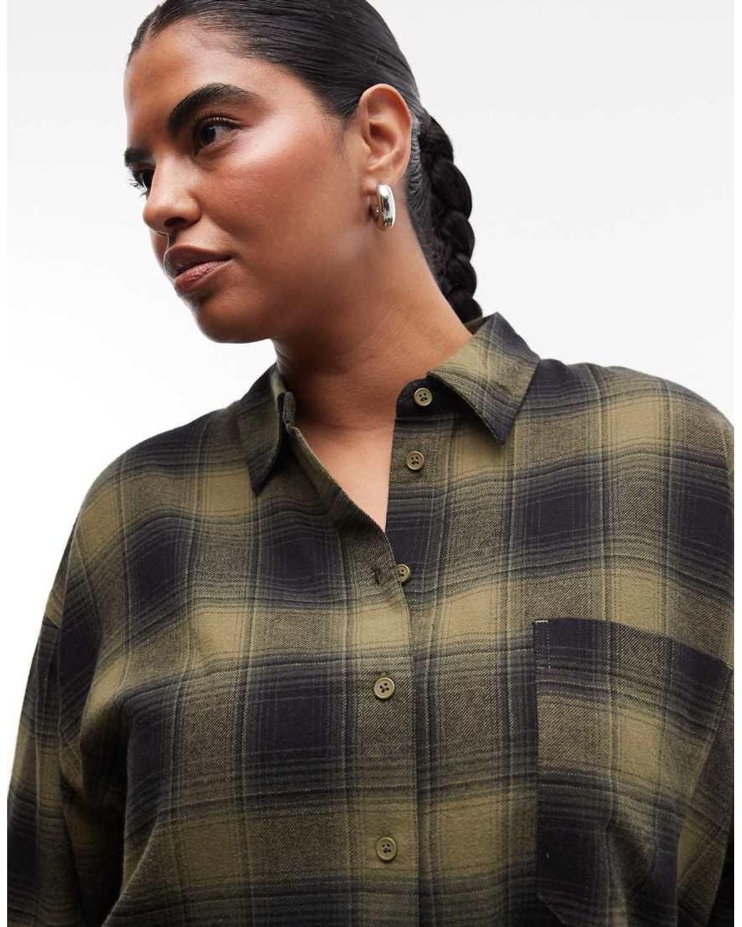 ASOS Brown Asos Design Curve Oversized Brushed Check Shirt